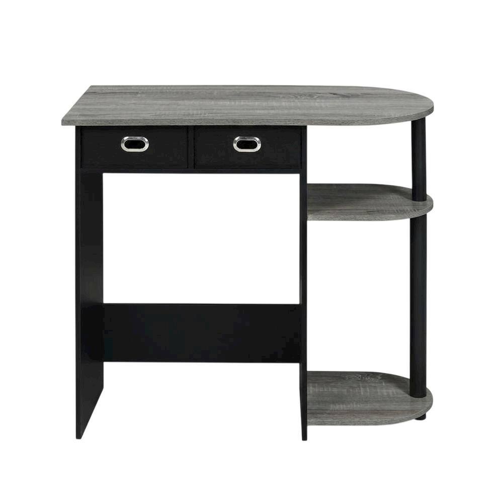 Back. BisonOffice - Black and Grey Laptop Desk with Steel Frame and Spacious Surface - French Oak Grey/Black/Black.
