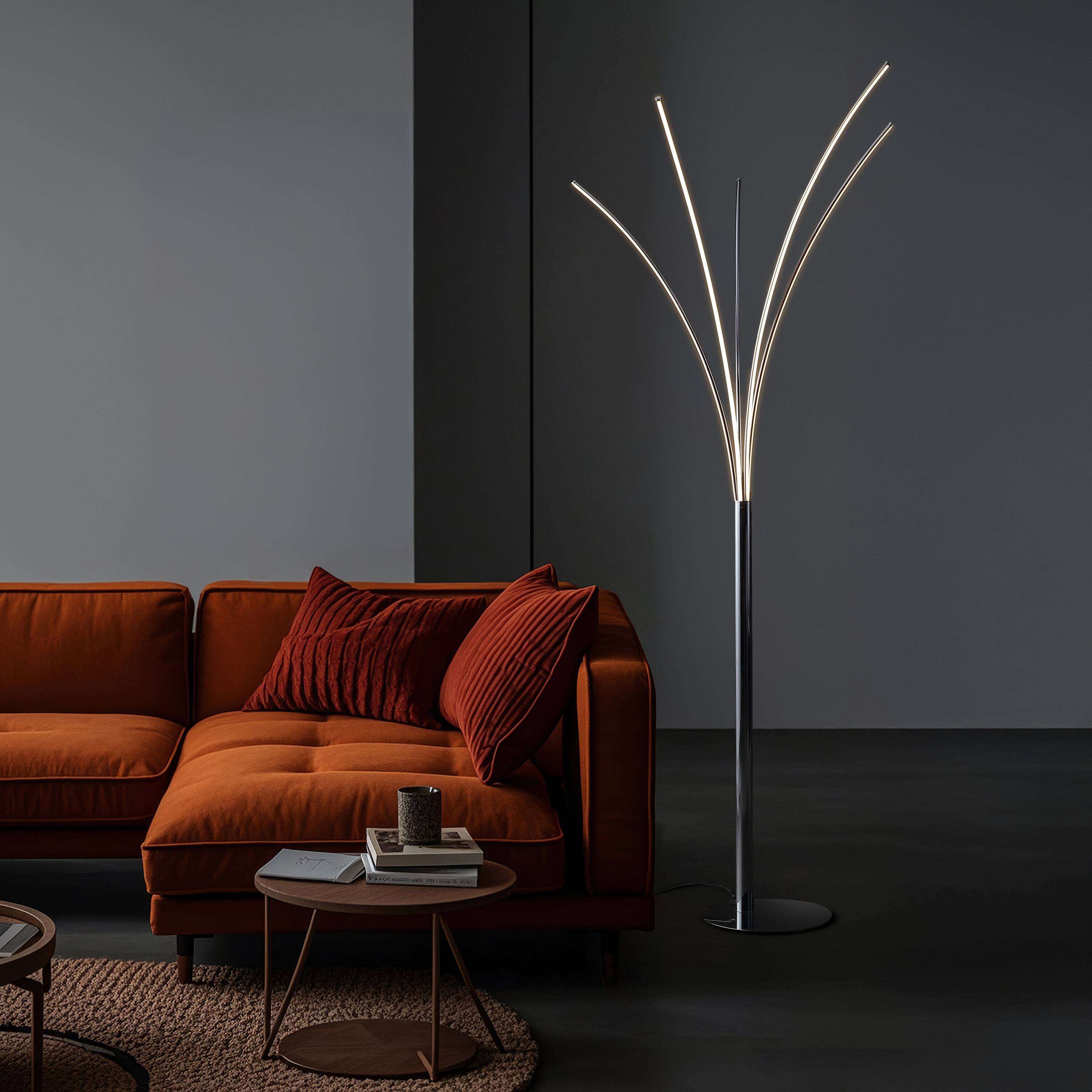 Alt View 1. Jonathan Y - Fuochi 71" Modern Minimalist Metal 5-Branch Arc Dimmable Integrated LED Floor Lamp with Remote Control, Chrome - Chrome.