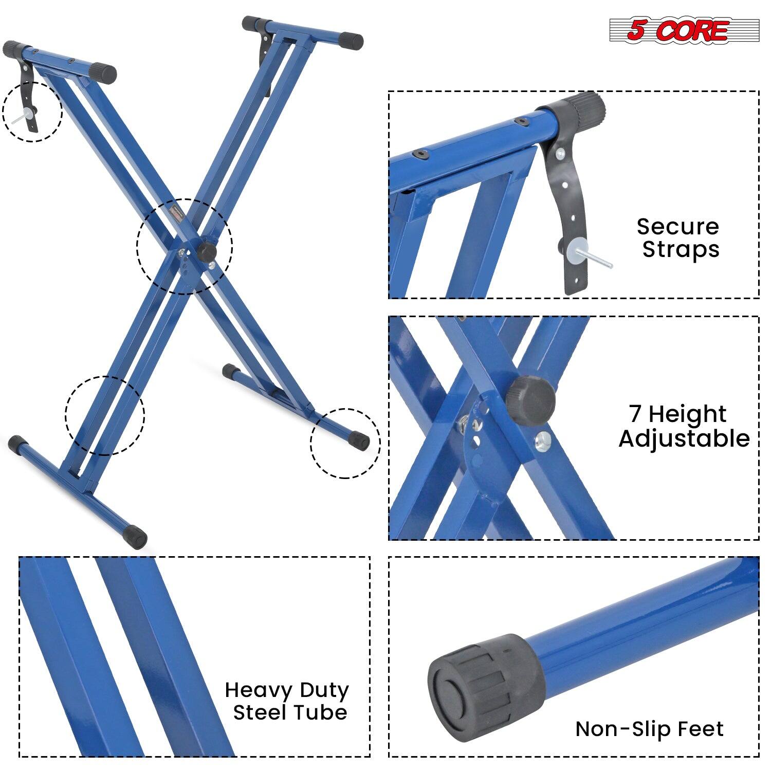 5 CORE, Secure Straps, 7 Height Adjustable, Heavy Duty Steel Tube, Non-Slip Feet