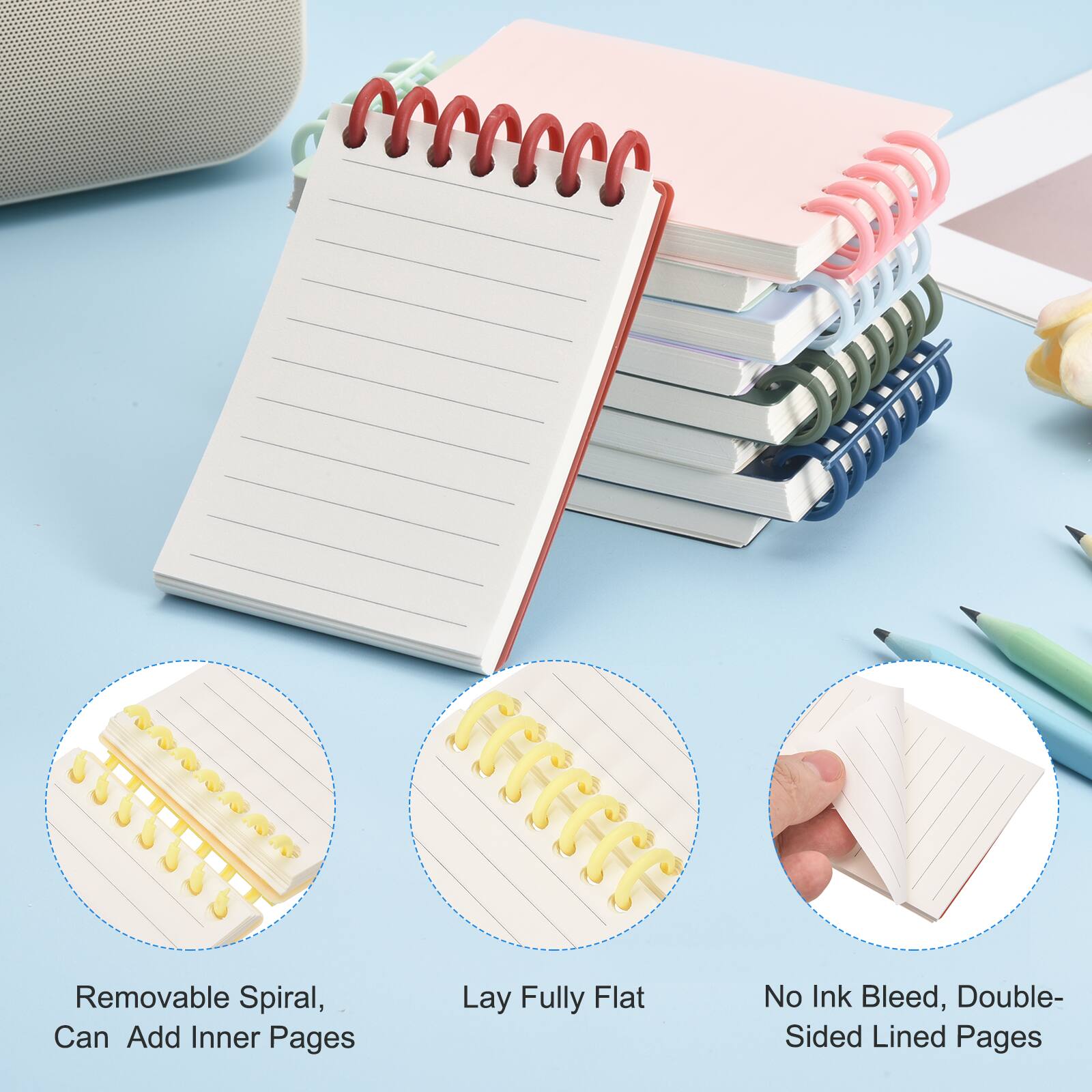 Removable Spiral, Lay Fully Flat, No Ink Bleed, Double-Sided Lined Pages, Can Add Inner Pages