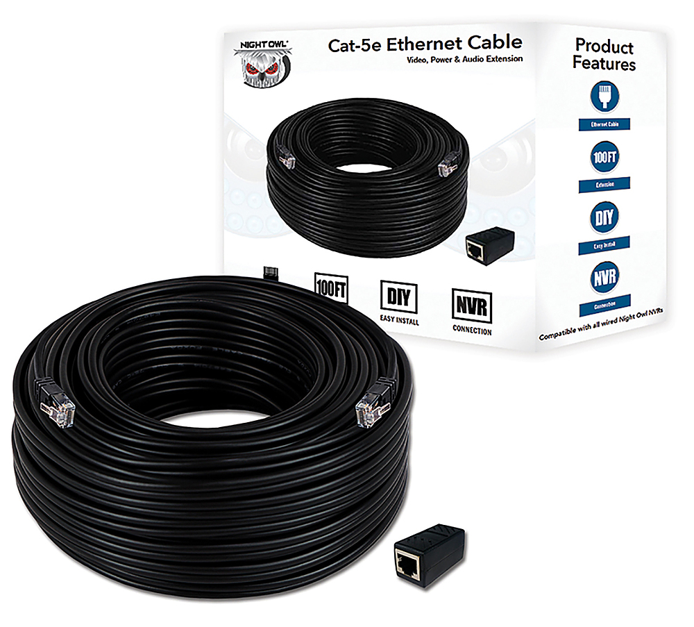 Angle View: Night Owl - 100 ft. Cat-5e Ethernet Cable - Black