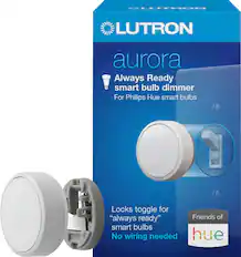 LUTRON aurora Always Ready smart bulb dimmer For Philips Hue smart bulbs. Locks toggle for "always ready" Friends of smart bulbs. No wiring needed. Packaging may vary.