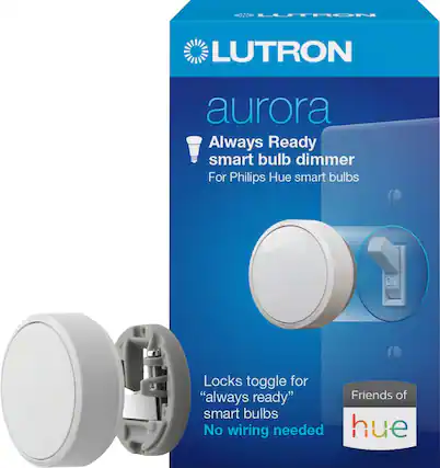 LUTRON aurora Always Ready smart bulb dimmer For Philips Hue smart bulbs. Locks toggle for "always ready" Friends of smart bulbs. No wiring needed. Packaging may vary.