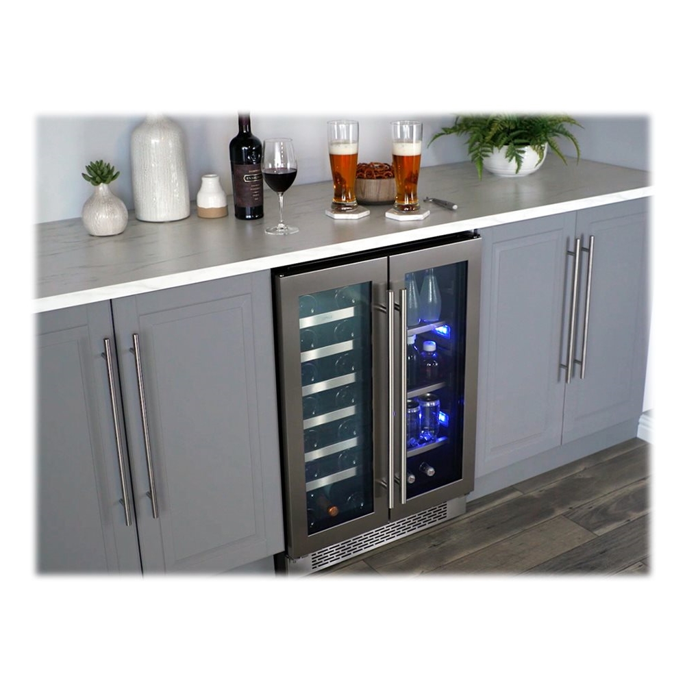 Left View: Zephyr - Presrv Wine & Beverage Cooler, 24in Under Cabinet, SS+Glass, 2 Zone - Stainless steel