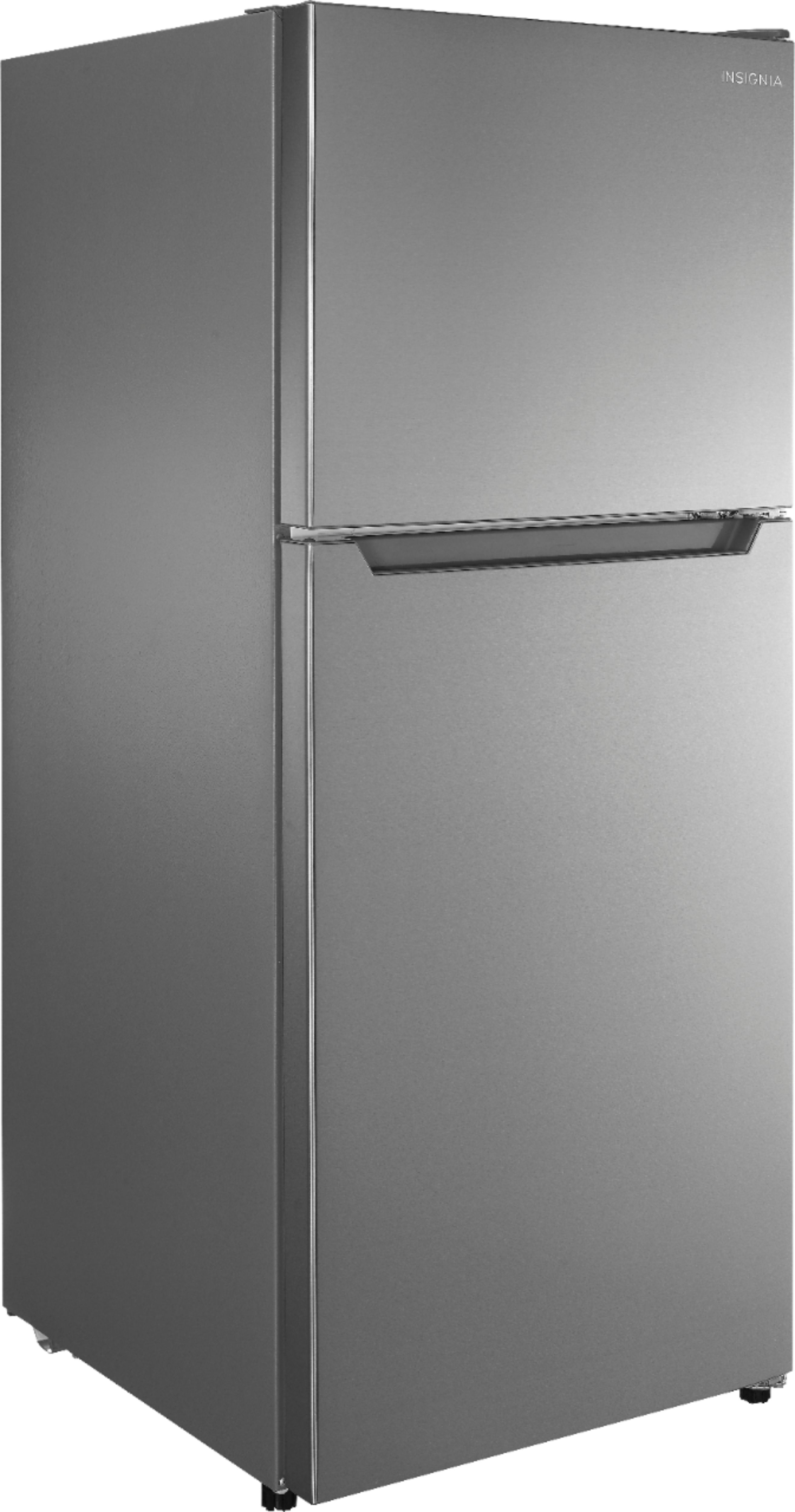 Angle View: Insignia™ - 10.5 Cu. Ft. Top-Freezer Refrigerator - Stainless Steel