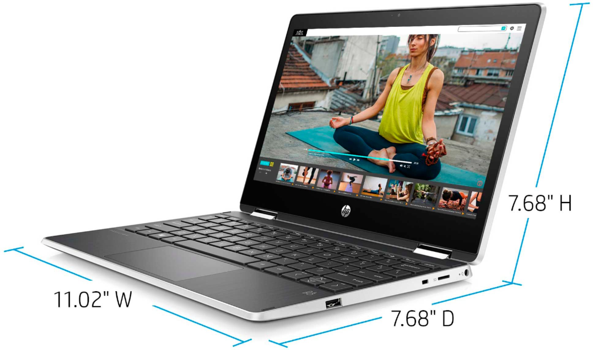 Left View: HP - Pavilion x360 2-in-1 11.6" Touch-Screen Laptop - Intel Pentium - 4GB Memory - 128GB Solid State Drive - Ash Silver