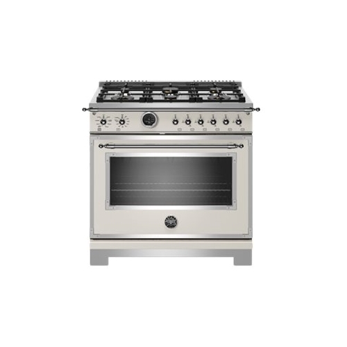 Bertazzoni – 5.7 Cu. Ft. Self-Cleaning Freestanding Dual Fuel Convection Range – Ivory Gloss