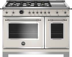 Bertazzoni - Heritage Series 7.0 Cu. Ft. Self-Cleaning Freestanding Double Oven Dual Fuel Convection Range - Ivory Gloss - Front_Zoom