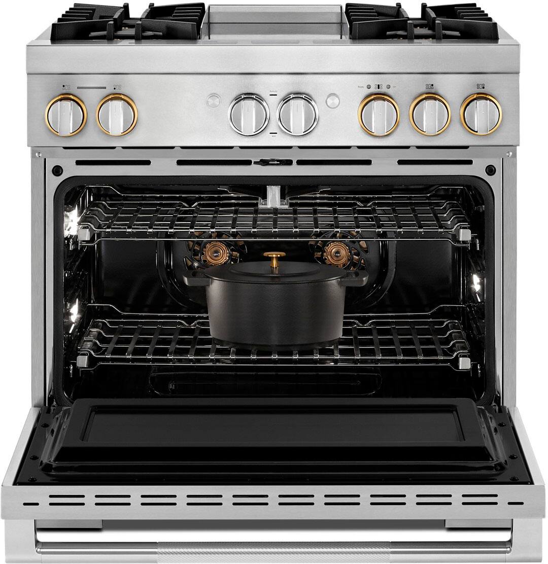 Alt View 24. JennAir - RISE 5.1 Cu. Ft. Freestanding Dual Fuel True Convection Range with Self-Cleaning and Griddle and Steam Assist - Stainless Steel.