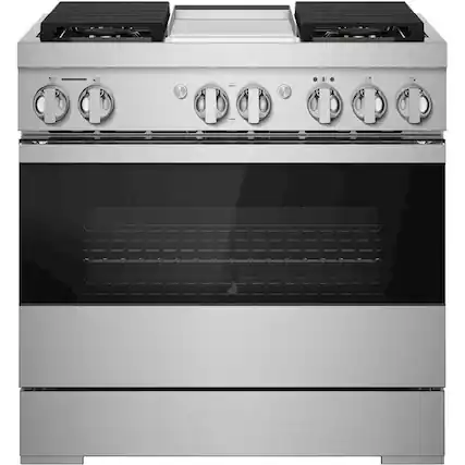 Front. JennAir - NOIR 5.1 Cu. Ft. Self-Cleaning Freestanding Dual Fuel Convection Range - Stainless steel.