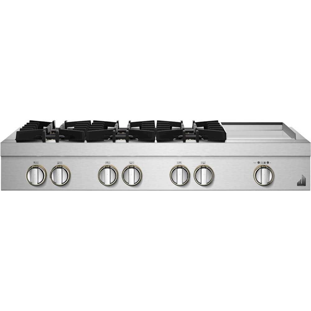 Front. JennAir - RISE 48" Built-In Gas Cooktop with Griddle - Stainless steel.