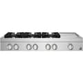 JennAir - 48 in. Wide 6 Burner RISE Built-In Gas Cooktop with Griddle - Stainless Steel