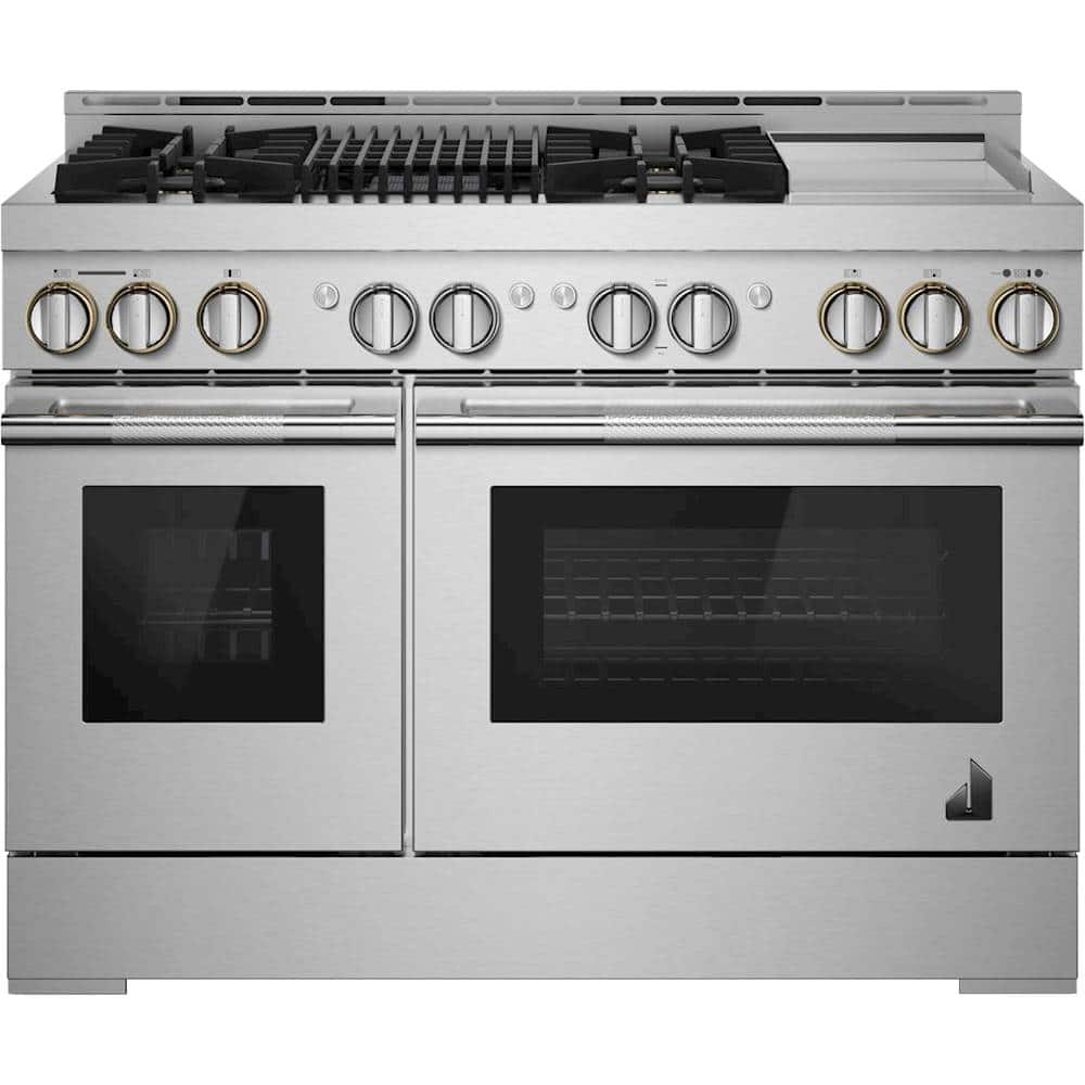 Front. JennAir - RISE 6.3 Cu. Ft. Self-Cleaning Freestanding Double Oven Gas Convection Range - Stainless Steel.