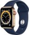 Apple Watch Series 6 (GPS + Cellular) 40mm Gold Stainless Steel Case with Deep Navy Sport Band - Gold-Front_Standard 