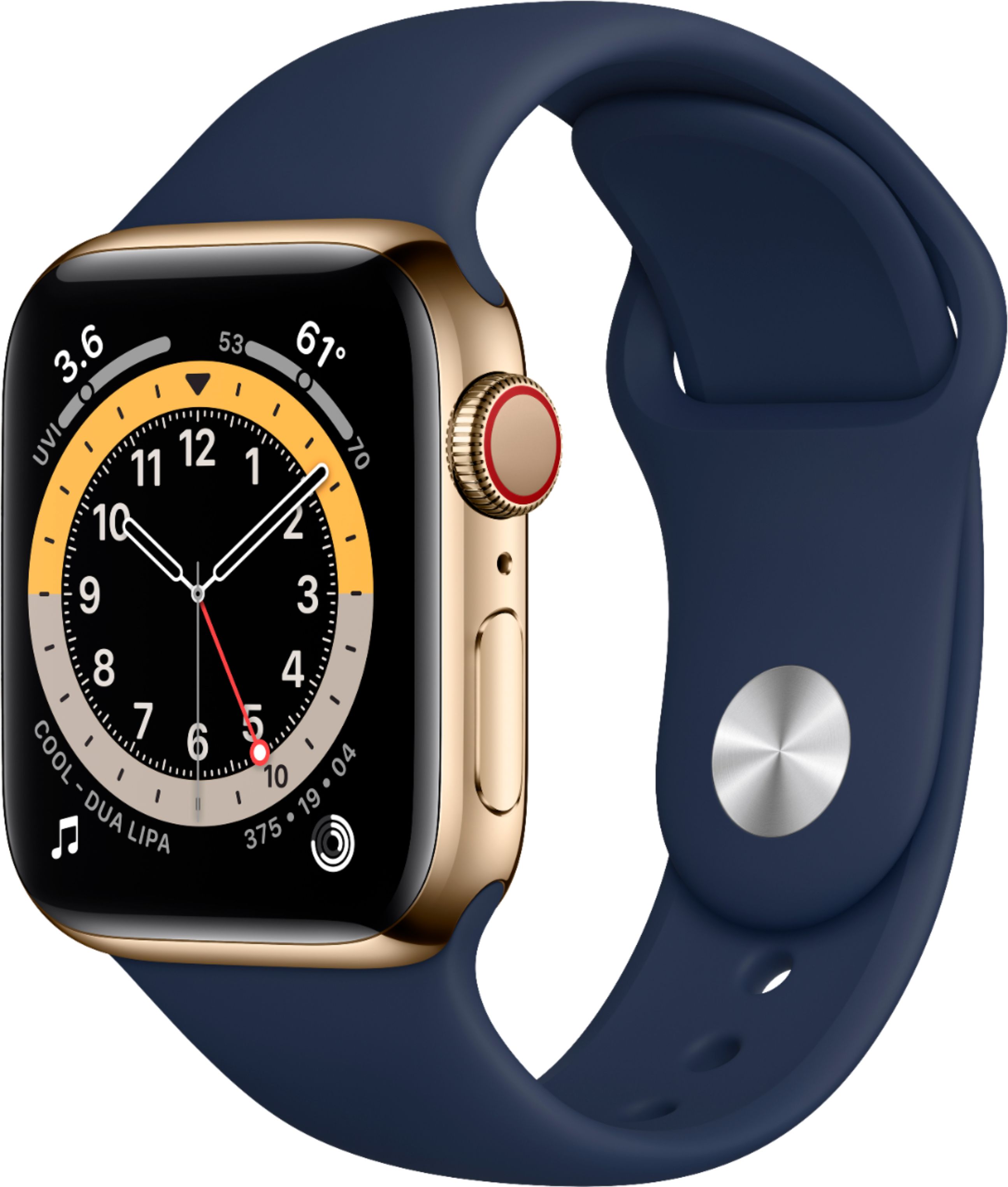 Best Buy: Apple Watch Series 6 (GPS + Cellular) 40mm Gold Stainless Steel  Case with Deep Navy Sport Band Gold MJXK3LL/A