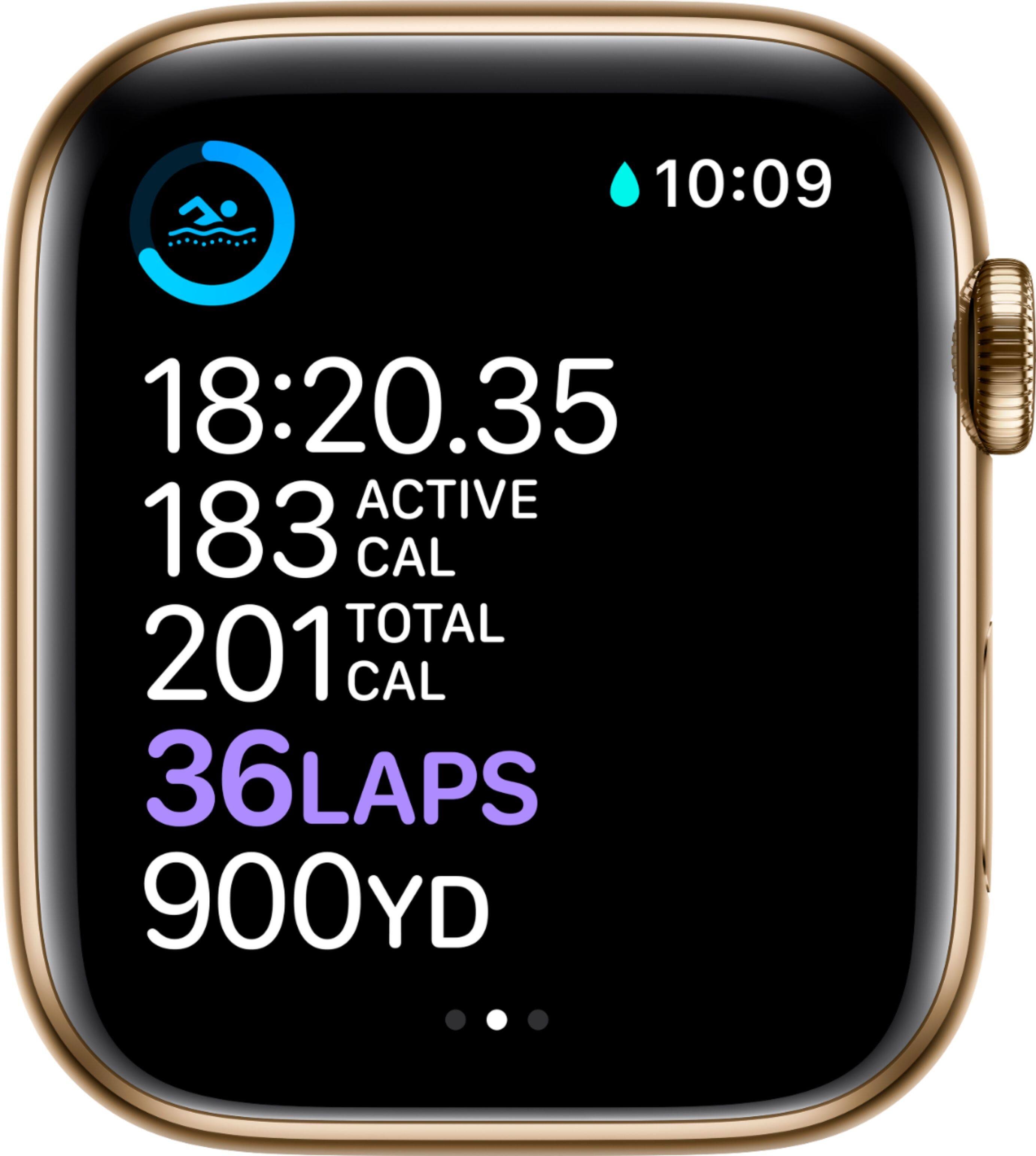 Alt View 13. Apple - Apple Watch Series 6 (GPS + Cellular) 44mm Gold Stainless Steel Case with Deep Navy Sport Band - Gold.