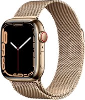 Apple Watch Series 7 (GPS + Cellular) 41mm Gold Stainless Steel Case with Gold Milanese Loop - Gold - Front_Zoom