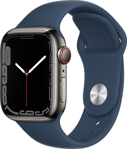 Apple Watch Series 7 (GPS + Cellular) 41mm Graphite Stainless Steel Case with Abyss Blue Sport Band - Graphite