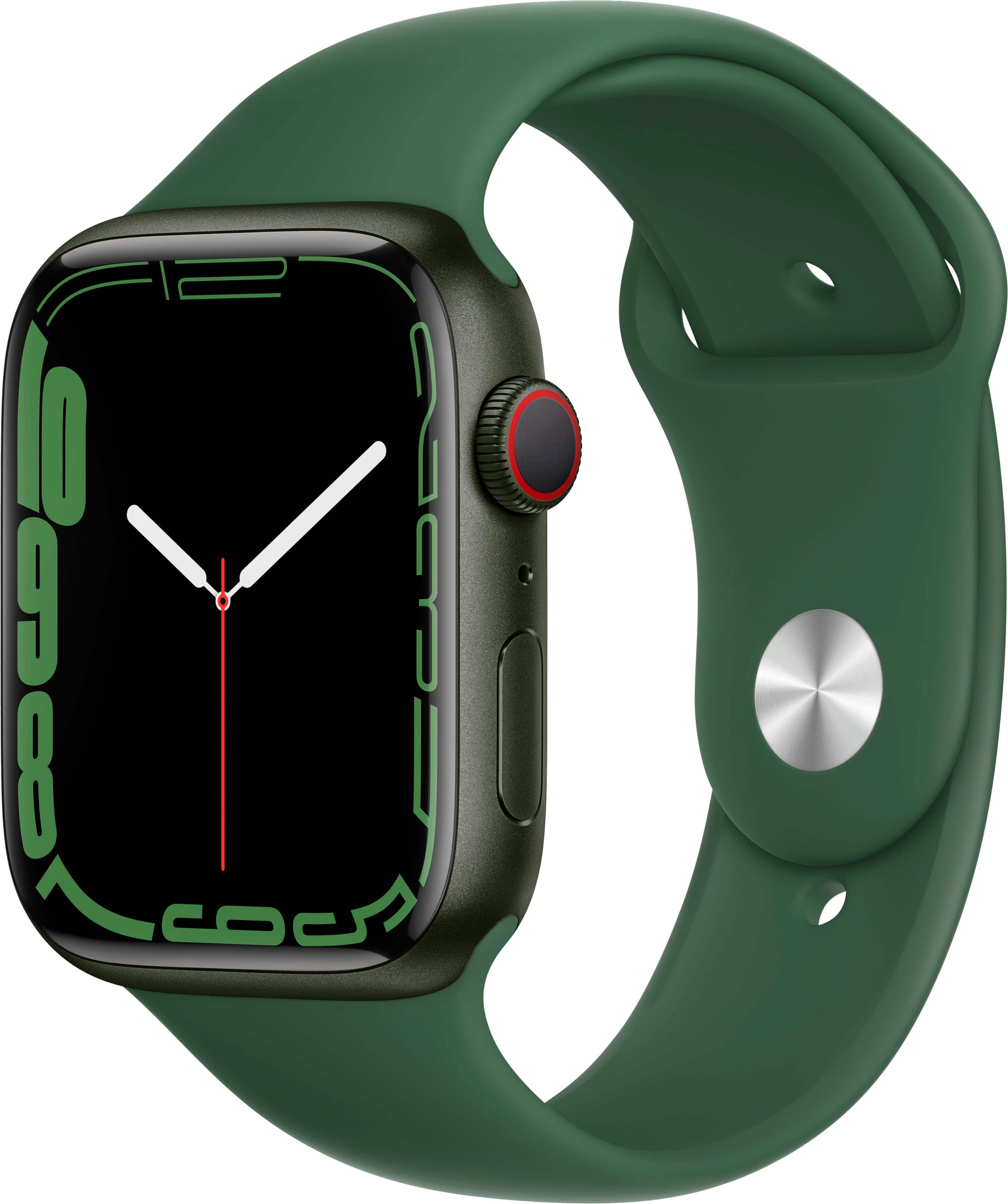Geek Squad Certified Refurbished Apple Watch Series 7 (GPS + Cellular) 45mm Aluminum Case with Clover Sport Band - Green - (2021) - Angle_Zoom
