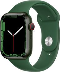 Front. Apple - Apple Watch Series 7 (GPS + Cellular) 45mm Aluminum Case with Clover Sport Band - Green.