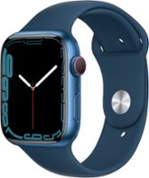 Apple Watch Series 7 (GPS + Cellular) 45mm Blue Aluminum Case with Abyss Blue Sport Band - Blue - Front_Zoom