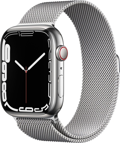 Apple Watch Series 7 (GPS + Cellular) 45mm Silver Stainless Steel Case with Silver Milanese Loop - Silver