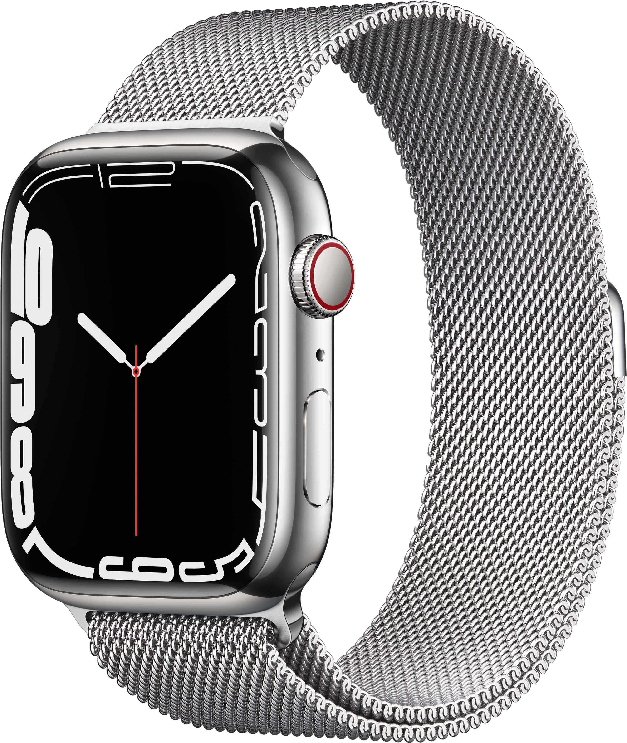 Best Buy: Apple Watch Series 7 (GPS + Cellular) 45mm Stainless Steel Case  with Silver Milanese Loop Silver MKJE3LL/A