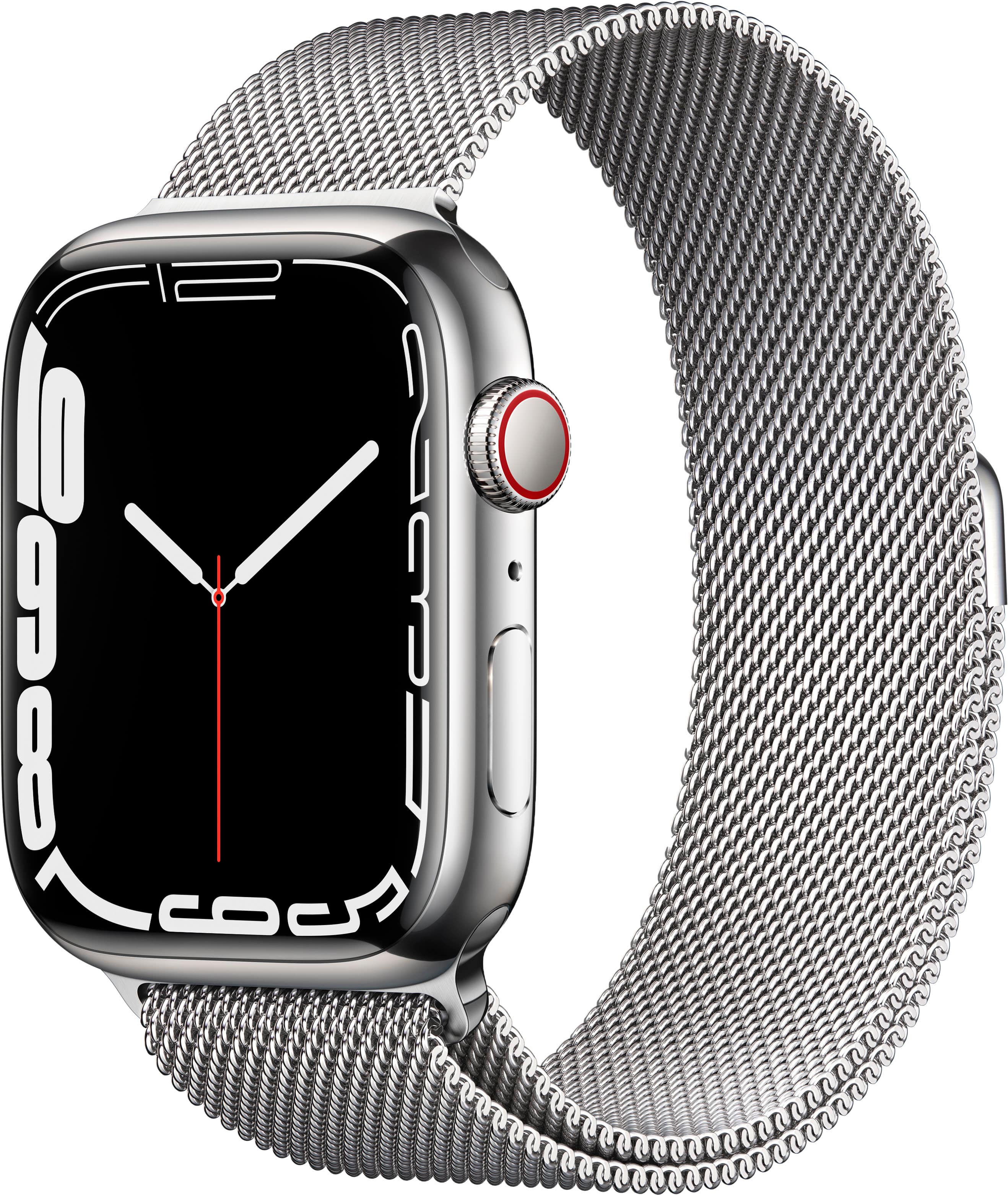 Best Buy: Apple Watch Series 7 (GPS + Cellular) 45mm Stainless Steel Case  with Silver Milanese Loop MKJE3LL/A