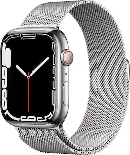 Geek Squad Refurbished Apple Watch Series 7 (GPS + Cellular) 45mm Stainless Steel Case with Silver Milanese Loop - Silver - (2021)