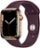 Front. Apple - Apple Watch Series 7 (GPS + Cellular) 45mm Gold Stainless Steel Case with Dark Cherry Sport Band - Gold.