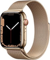 Apple Watch Series 7 (GPS + Cellular) 45mm Gold Stainless Steel Case with Gold Milanese Loop - Gold - Front_Zoom