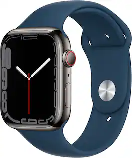 Geek Squad Refurbished Apple Watch Series 7 (GPS+Cellular) 45mm Graphite Stainless Steel Case with Abyss Blue Sport Band - Graphite - (2021)