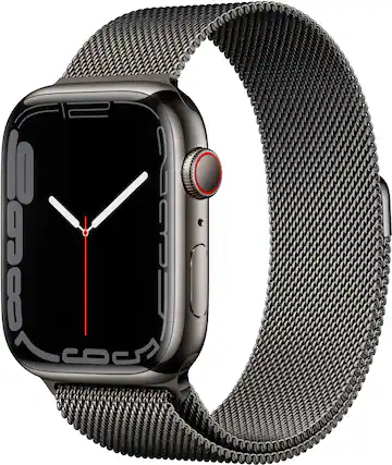 Angle. Apple - Geek Squad Refurbished Apple Watch Series 7 (GPS + Cellular) 45mm Stainless Steel Case with Graphite Milanese Loop - Graphite.