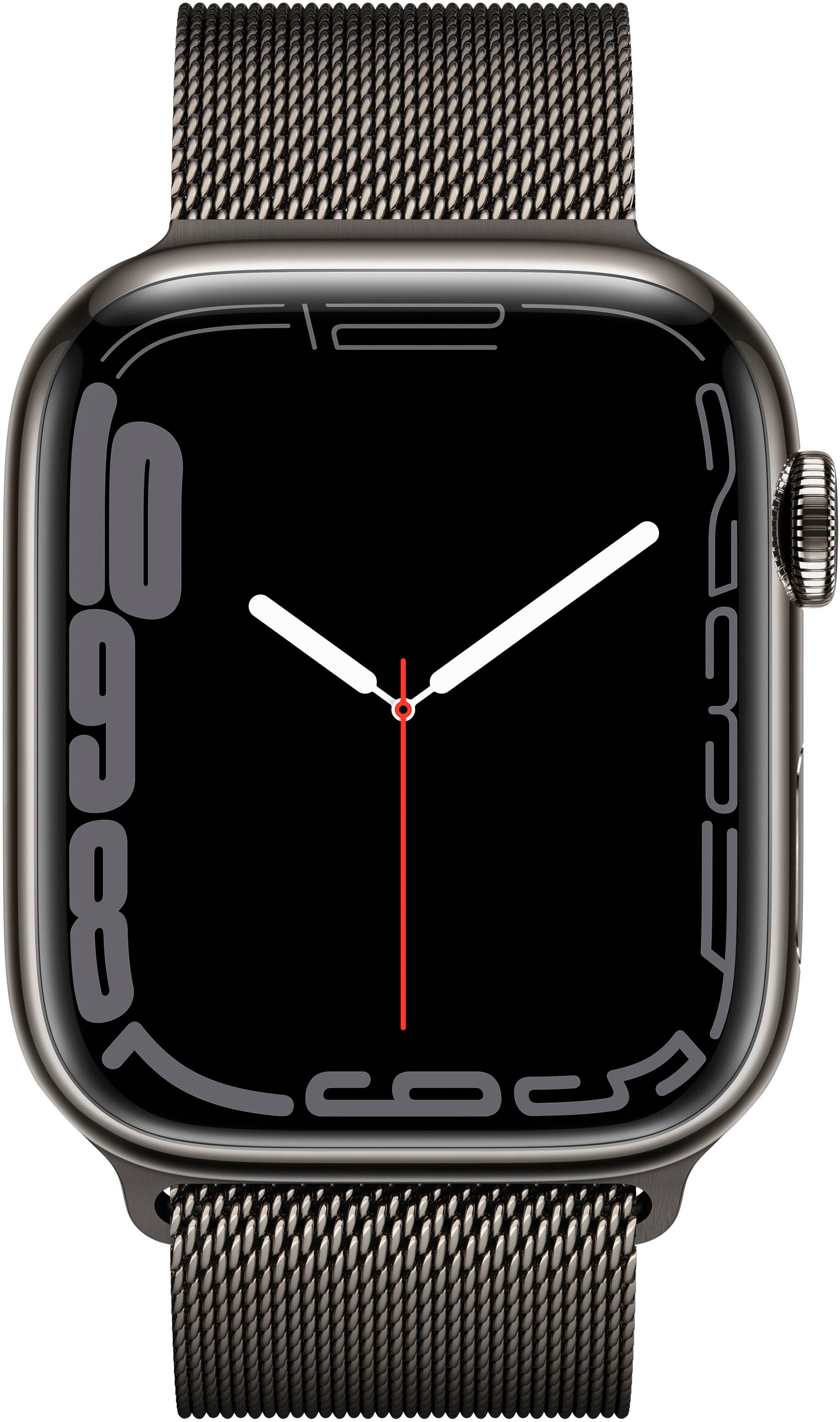 Alt View 11. Apple - Apple Watch Series 7 (GPS + Cellular) 45mm Stainless Steel Case with Graphite Milanese Loop - Graphite.