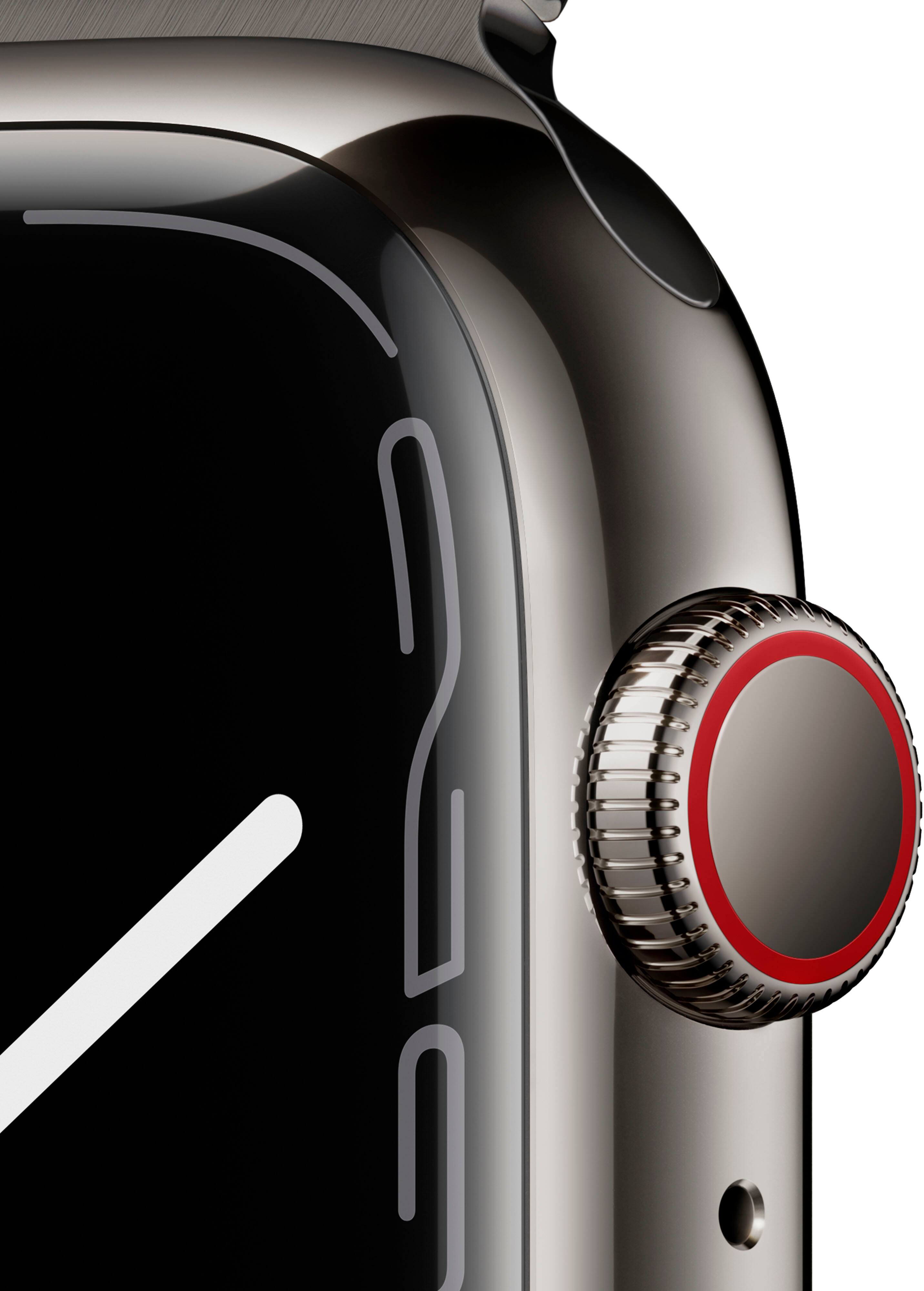 Alt View 12. Apple - Apple Watch Series 7 (GPS + Cellular) 45mm Stainless Steel Case with Graphite Milanese Loop - Graphite.