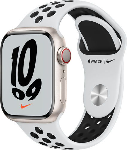 Apple Watch Nike Series 7 (GPS + Cellular) 41mm Aluminum Case with Pure Platinum/Black Nike Sport Band - Starlight