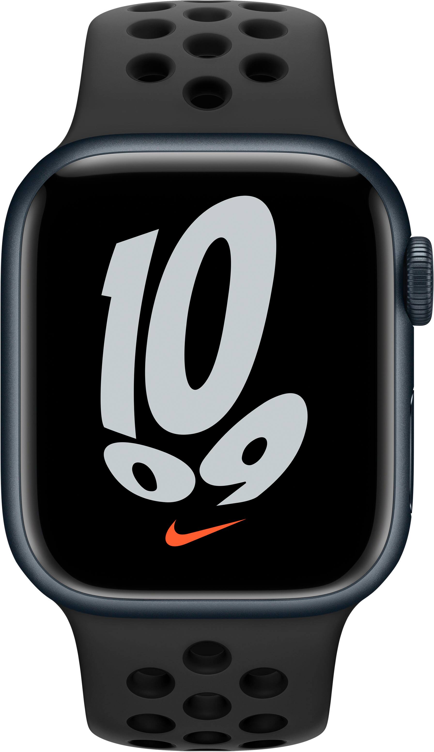 Alt View 11. Apple - Geek Squad Refurbished Apple Watch Nike Series 7 (GPS+Cellular) 41mm Aluminum Case with Anthracite/Black Nike Sport Band - Midnight.
