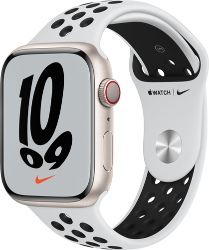 Apple Watch Nike Series 7 (GPS + Cellular) 45mm Starlight Aluminum Case with Pure Platinum/Black Nike Sport Band - Starlight