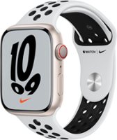 Apple Watch Nike Series 7 (GPS + Cellular) 45mm Aluminum Case with Pure Platinum/Black Nike Sport Band - Front_Zoom