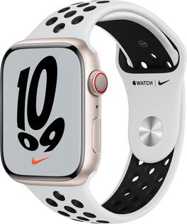 Geek Squad Refurbished Good - Apple Watch Nike Series 7 (GPS + Cellular) 45mm Aluminum Case with Pure Platinum/Black Nike Sport Band - Starlight - (2021)