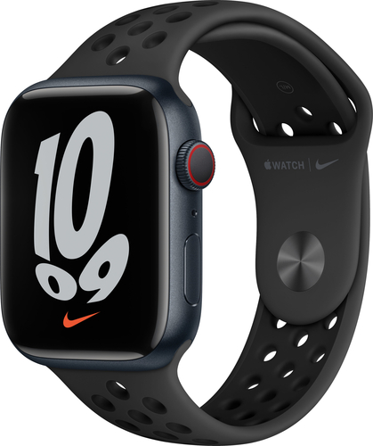 Apple Watch Nike Series 7 (GPS + Cellular) 45mm Aluminum Case with Anthracite/Black Nike Sport Band - Midnight