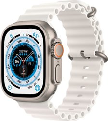 Apple Watch Ultra (GPS + Cellular) 49mm Titanium Case with White Ocean Band - Titanium - Front_Zoom