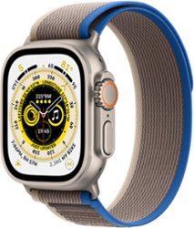 Apple Watch Ultra (GPS + Cellular) 49mm Titanium Case with Blue/Gray Trail Loop - S/M - Titanium - Front_Zoom