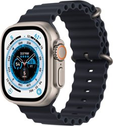 Apple Watch Ultra (GPS + Cellular) 49mm Titanium Case with Midnight Ocean Band - Titanium - Front_Zoom