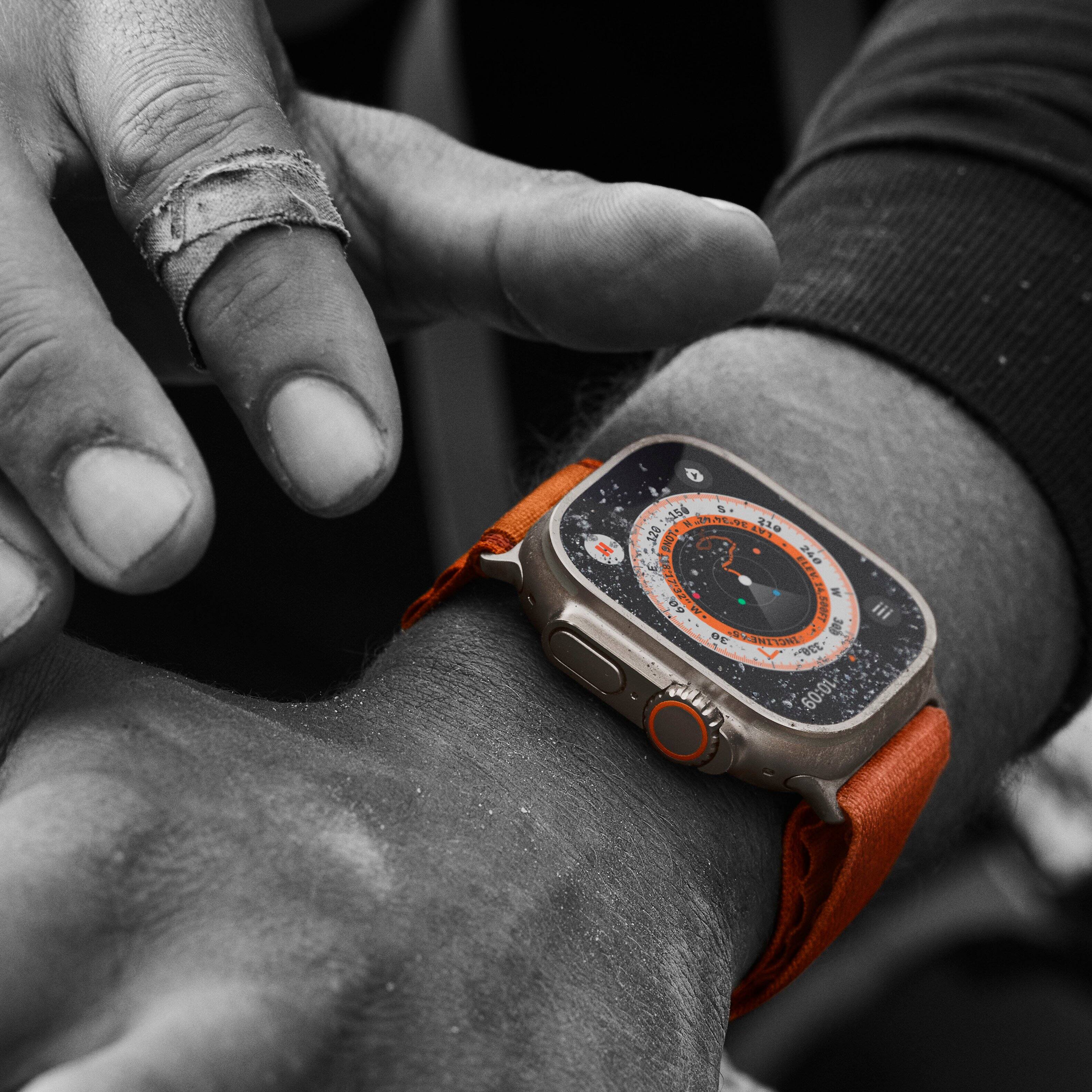 Alt View 2. Apple - Apple Watch Ultra (GPS + Cellular) 49mm Titanium Case with Midnight Ocean Band - Titanium.