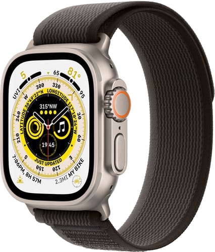 Apple Watch Ultra GPS + Cellular, 49mm Titanium Case with Black/Gray Trail Loop - S/M