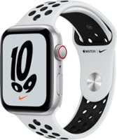 Apple Watch Nike SE (GPS + Cellular) 44mm Silver Aluminum Case with Platinum/Black Nike Sport Band - Silver - Front_Zoom