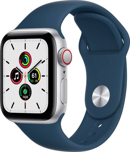 Apple Watch SE (1st Generation GPS + Cellular) 40mm Silver Aluminum Case with Abyss Blue Sport Band-Front_Standard 