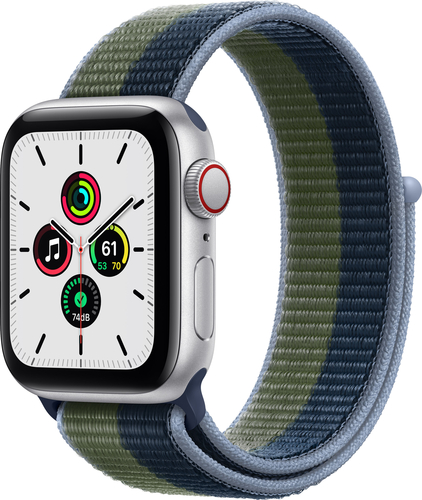 Apple Watch SE (1st Generation GPS + Cellular) 40mm Silver Aluminum Case with Abyss Blue/Moss Green Sport Loop - Silver