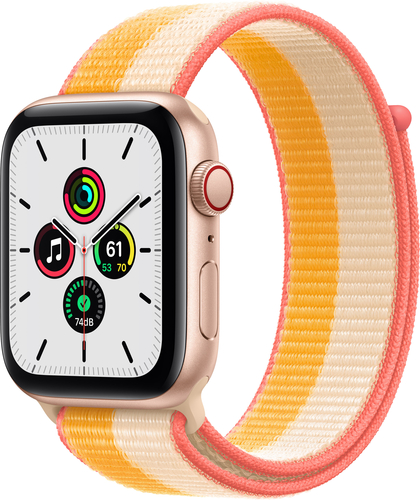 Apple Watch SE (1st Generation GPS + Cellular) 44mm Gold Aluminum Case with Maize/White Sport Loop - Gold